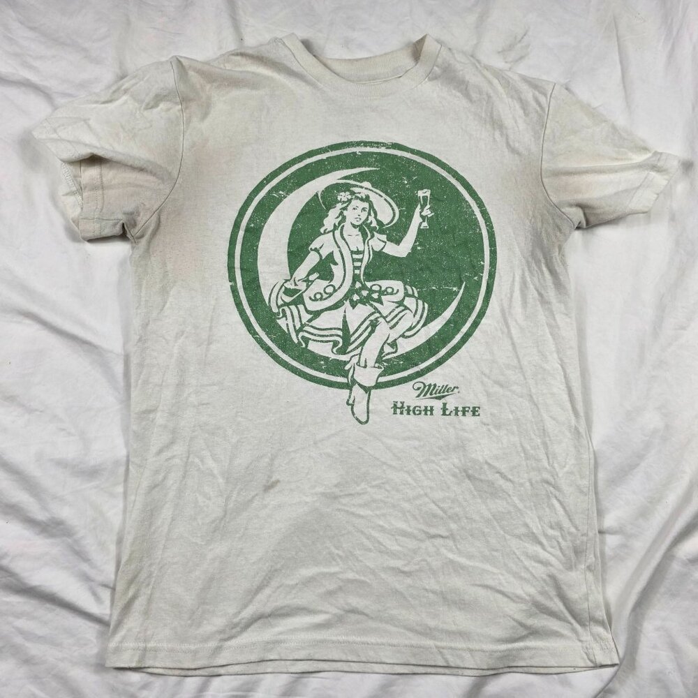 Miller High Life Womens XS White Shirt Casual Going Out Outdoors Short Sleeve